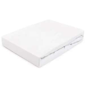 Trikotažinė paklodė su guma  JERSEY 130 | WHITE 001 - 200x220 + 20cm
